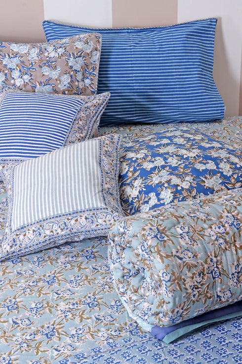 40s Cotton Pillow Cover in Floral Block Print